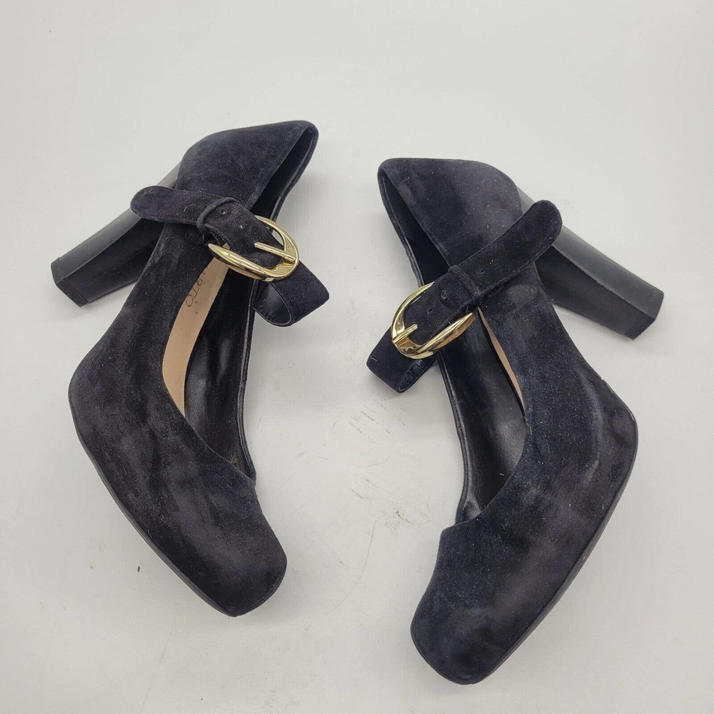 Franco Sarto womens sz 8.5 daniela black suede leather mary jane heels buckle - Picture 4 of 9